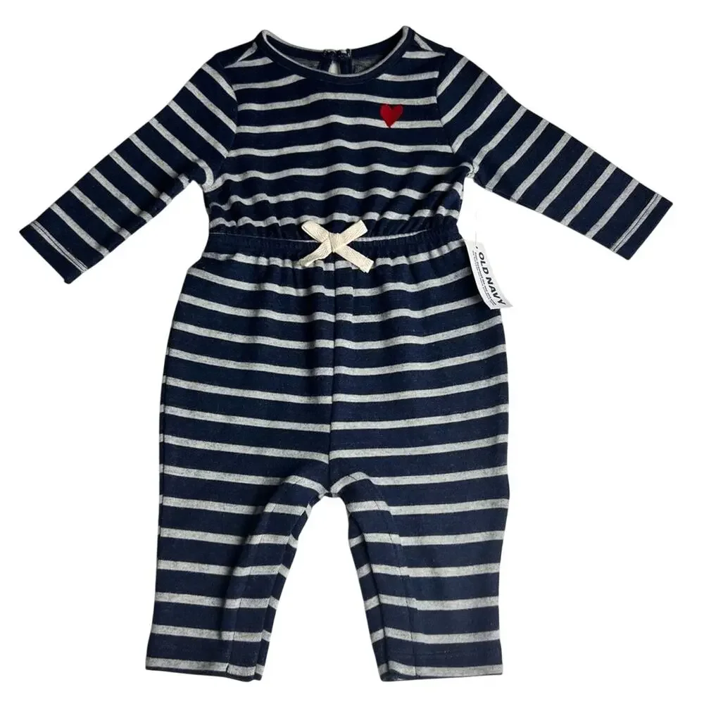 Old Navy Cozy Knit Stripe Printed Baby Jumpsuit Sz 0-3M